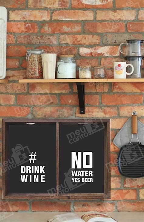 Quadro Porta Tampinhas Drink Wine No Water Yes Beer Para Cozinha Bar