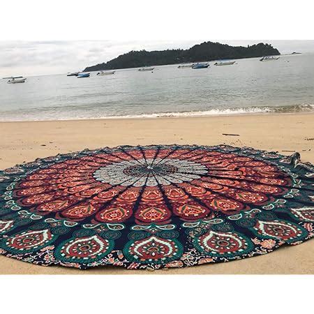 Amazon Raajsee Round Beach Tapestry Blue Orange Mandala Throw Boho