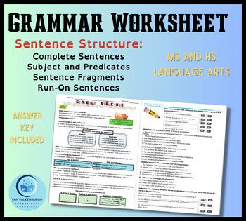 Grammar: Sentence Structure Worksheet by Van Valkenburgh Educational Resources