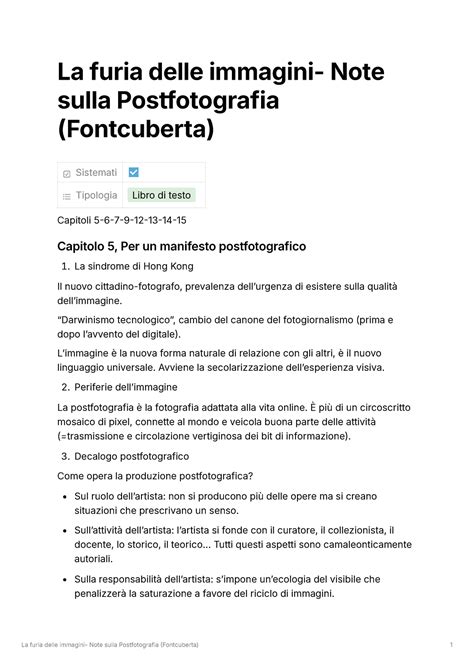 Fontcuberta Riassunto La Furia Delle Immagini Note Sulla