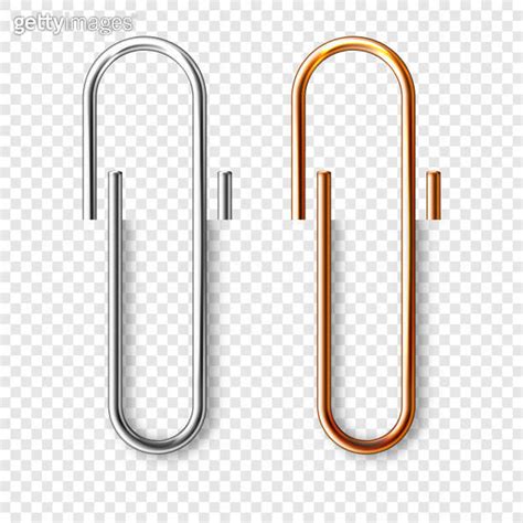 Realistic Copper And Steel Paperclips Attached To Paper Shiny Metal