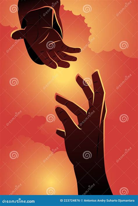 God Hand Reaching Out for Human Hand Stock Vector - Illustration of faith, christ: 223724876