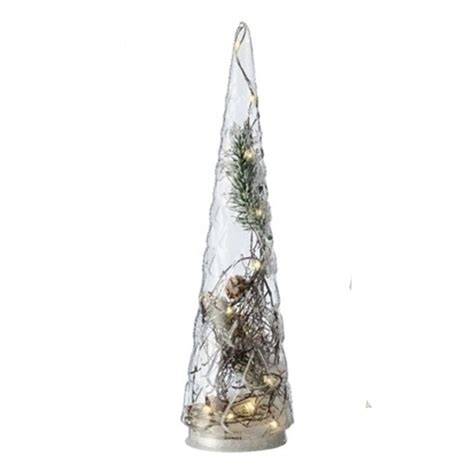 Kaemingk Lumineo Micro Led Clear Glass Tree With Fern Decoration