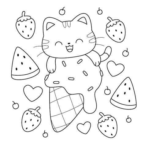 Cute Kawaii Cat Line Drawings Vectors & Illustrations for Free Download