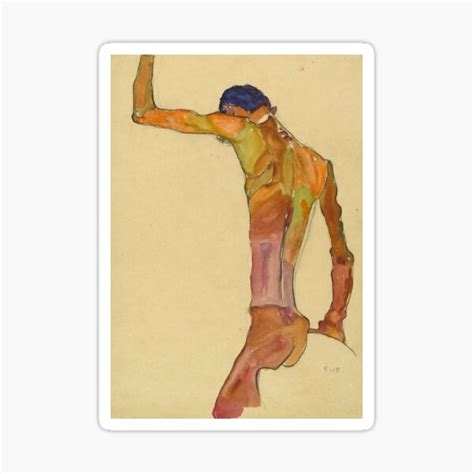 Egon Schiele Standing Male Nude With Arm Raised Back View Sticker