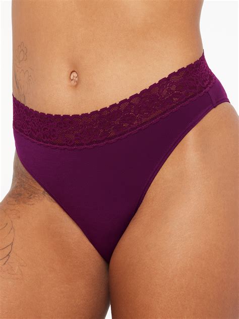 Cotton Essentials Lace Trim High Leg Bikini Panty In Purple SAVAGE X