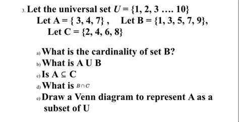 Solved 3 Let The Universal Set U {1 2 3 10} Let A