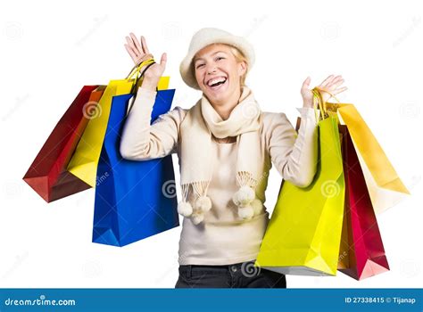 Beautiful Woman Carrying A Lot Of Shopping Bags Stock Image Image Of