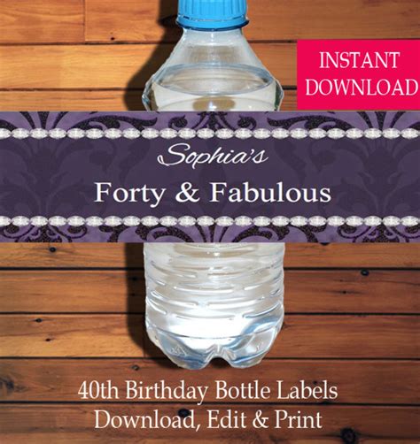 40th Birthday Water Bottle Label Birthday Bottle Etsy