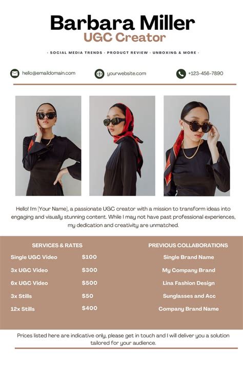 UGC Rate Card Template UGC Media Kit Influencer Rate Card Etsy