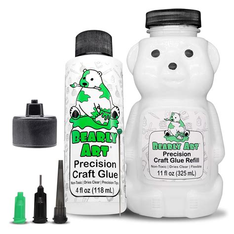 Bearly Art Precision Craft Glue The Bundle 4fl Oz And 11fl Oz Refill Bear Tip Kit Included