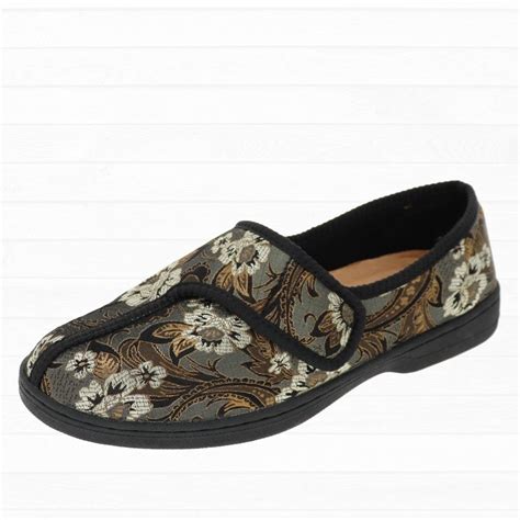 pantoufle en velours fleuri  velcros jewel pour femme distribution
