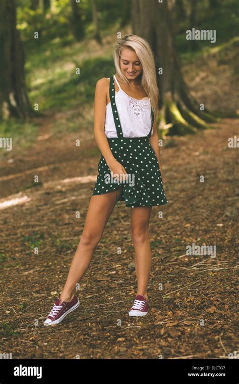 Smiling Gorgeous Blonde Standing Stock Photo Alamy