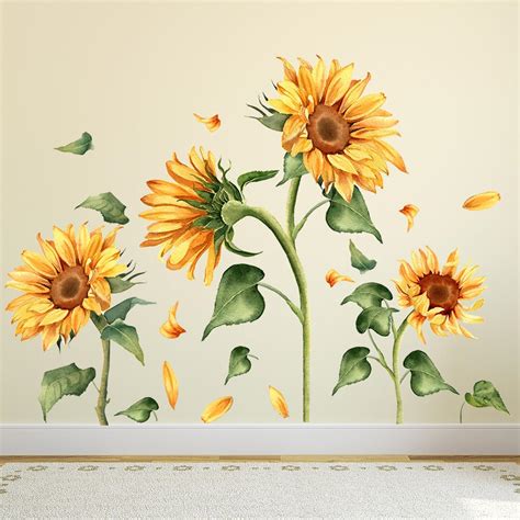 Daisy Flowers Wall Stickers Sunflower Wall Decals Yellow