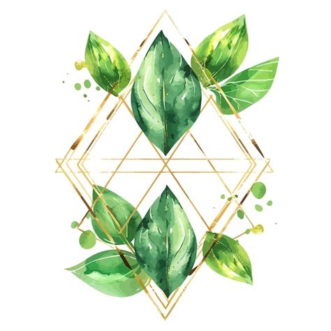 Premium Vector Geometric Golden Frame With Of Green Watercolor