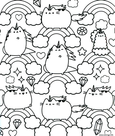 Coloriage Pusheen Unicorn Arc En Ciel Pattern JeColorie