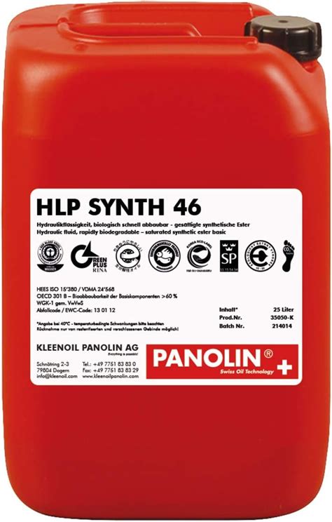 Panolin Hlp Synth Hydraulic Oil Litre Biodegradable Amazon De