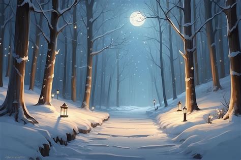 Premium Photo Serene Winter Forest Lanternlit Path To The New Year