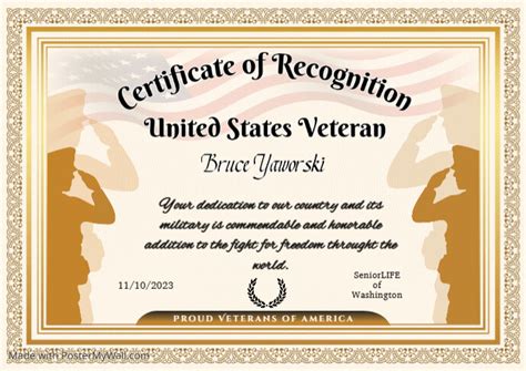 Veterans Recognition Certificate Template Postermywall