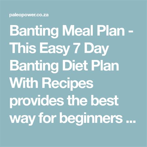 Banting Meal Plan 7 Day Banting Diet Plan With Recipes Banting