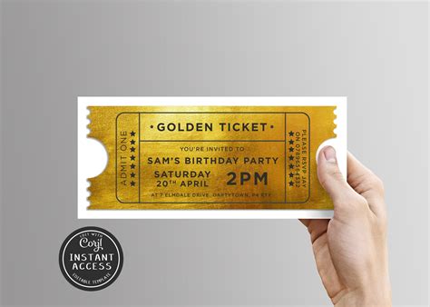 Editable Golden Ticket Party Invitation Template Golden Ticket Party ...