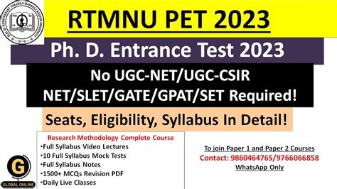 RTMNU PET 2023 Notification Nagpur University PhD Admission