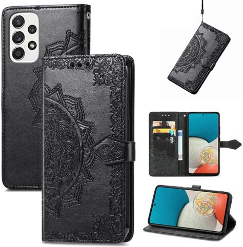 Samsung Galaxy A53 Hoesje Mandala Book Case Met Pasjeshouder Zwart