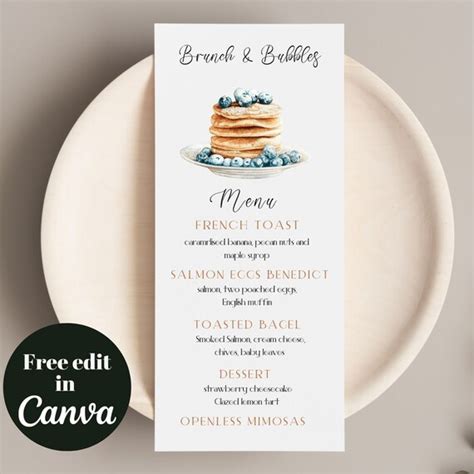 Minimalist Pancake Lets Brunch Digital Menu Template Etsy