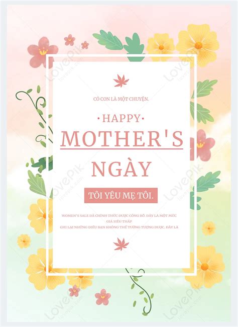 Mothers Day Floral Border Greeting Card Colorful Template Image Picture