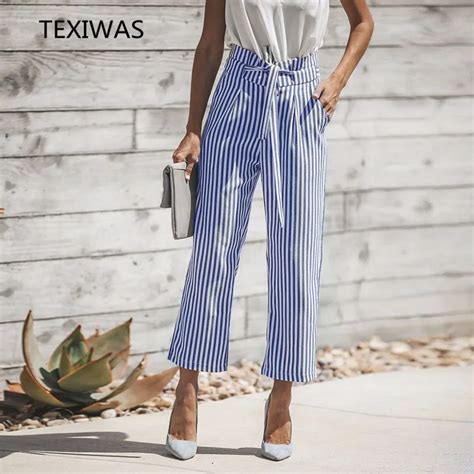 Texiwas Spring Pants Women Elegant Office Lady Frill Trim High Waist