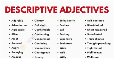 Descriptive Adjectives Definition And Examples English 50 Off