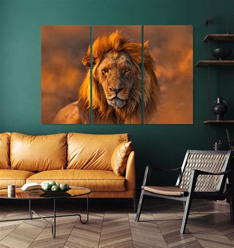 African Lion Canvas Print Lion Head Wall Art Strong Animal Etsy