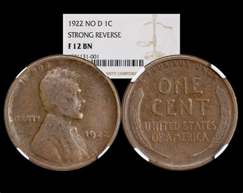 1922 No D 1C Strong Reverse Lincoln Wheat Cent NGC F12 The Penny Lady