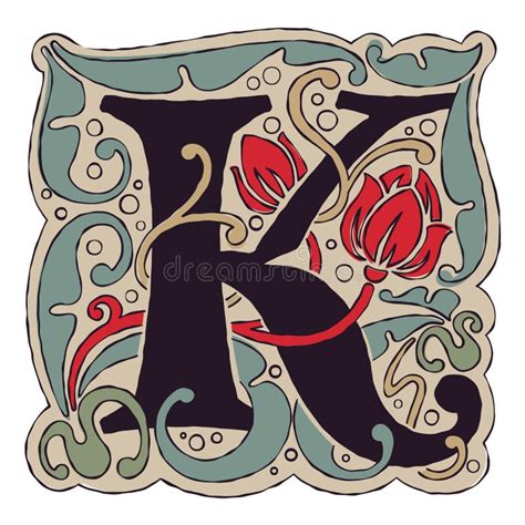 K Letter Vintage Colors Antique Gothic Initial Logo Stock Illustration