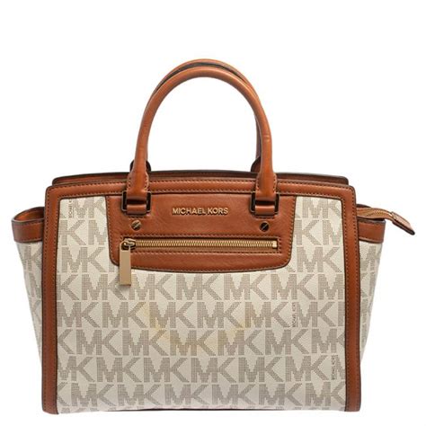 MICHAEL Michael Kors White Brown Signature Coated Canvas And Leather