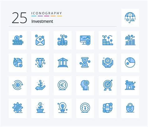 Inversión 25 paquete de iconos de color azul que incluye gráfico de