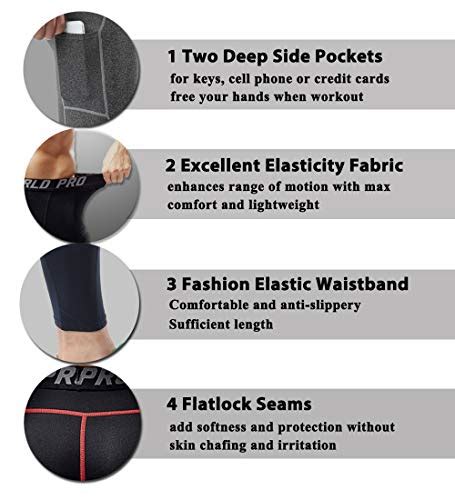 Buy Silkworld Mens 1~3 Pack Compression Pants Pockets Cool Dry Gym