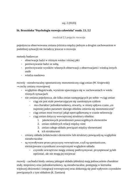 ćwiczenia psychologia rozwoju człowieka streszczenie rozdziałów 2 1