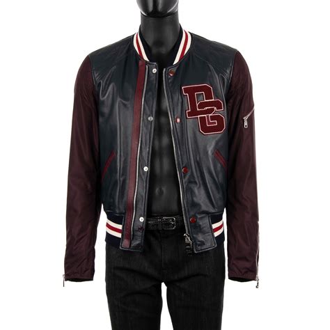 Dolce Gabbana Varsity Leather Jacket With DG Logo And Knit Details