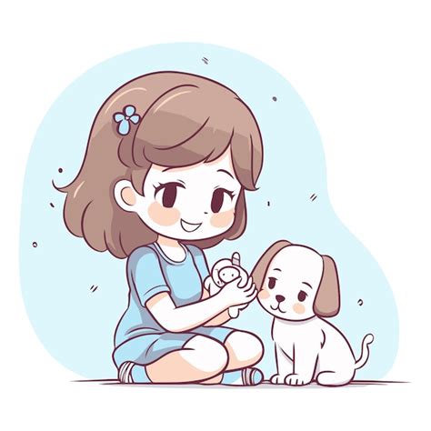 Menina Com Cachorro Desenho - Menina bonita brincando com seu cachorro no estilo de desenho animado ...