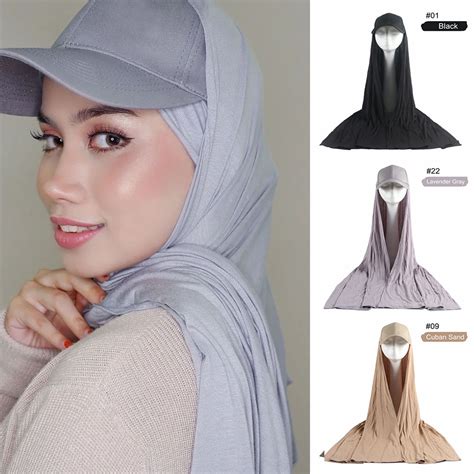 Muslim Women Jersey Hijab With Baseball Cap Summer Sports Cap With