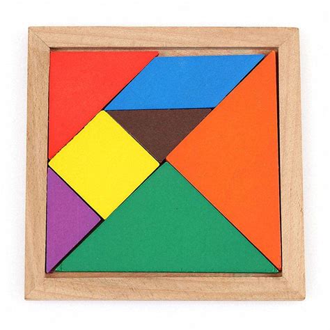 Mainan Puzzle Bentuk Tangram Kayu Dengan Kartu Pola Untuk Anak Anak Dan