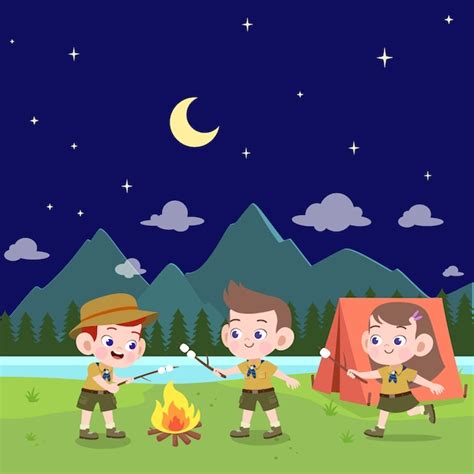 Niños Exploradores En La Ilustración Del Campamento Vector Premium