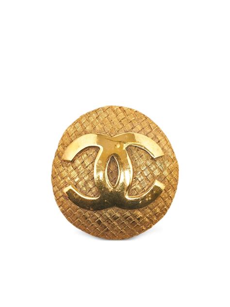 CHANEL Pre Owned Gold Plated CC Quilted Brooch Farfetch