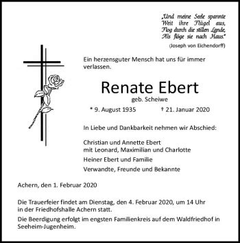 Traueranzeigen Von Renate Ebert Vrm Trauer De