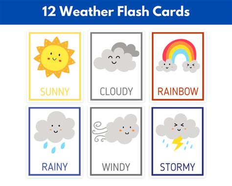 Weather Flashcards Printable Weather Cards Weather Vocabulary