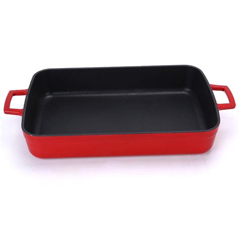 Cast Iron Rectangular Roaster Serving Dish Enamelware Baking Pan And