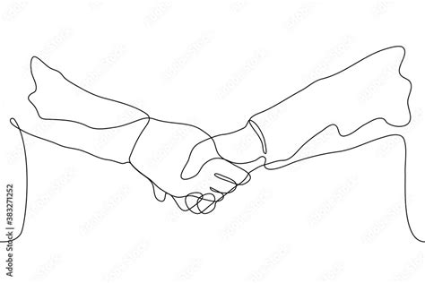 Drawing Of Two Hands One Line Drawing Handshake Stock Vector Adobe Stock