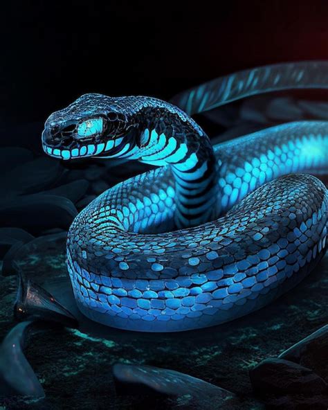 Premium Photo Blue Snake In The Dark