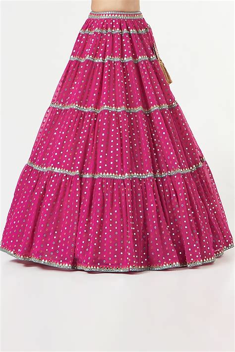 Fuchsia Georgette Embellished Tiered Wedding Lehenga Set By Vvani By